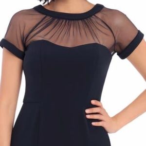 EnFocus Studio Black Illusion Mesh Top with Ruffle Bottom Midi Dress Sz 6